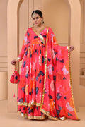 <img> Strawberry Pink Georgette Anarkali Set With Floral Prints