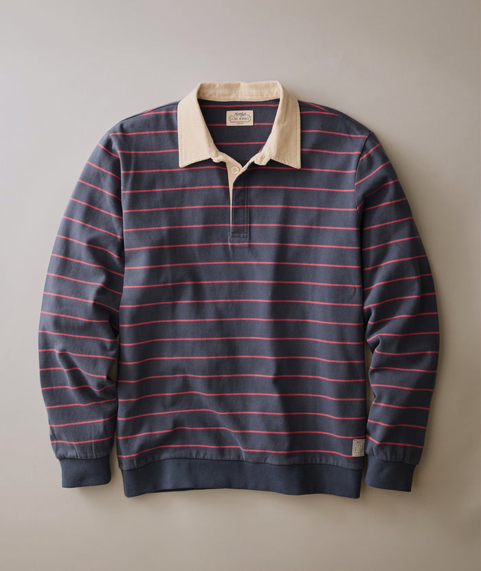 Sueded Rugby Polo - Navy / Red Stripe