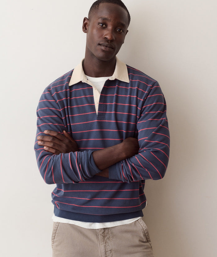 Sueded Rugby Polo - Navy / Red Stripe