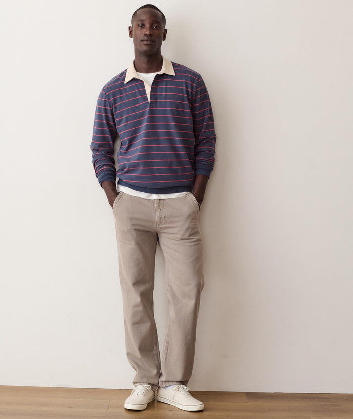 Sueded Rugby Polo - Navy / Red Stripe