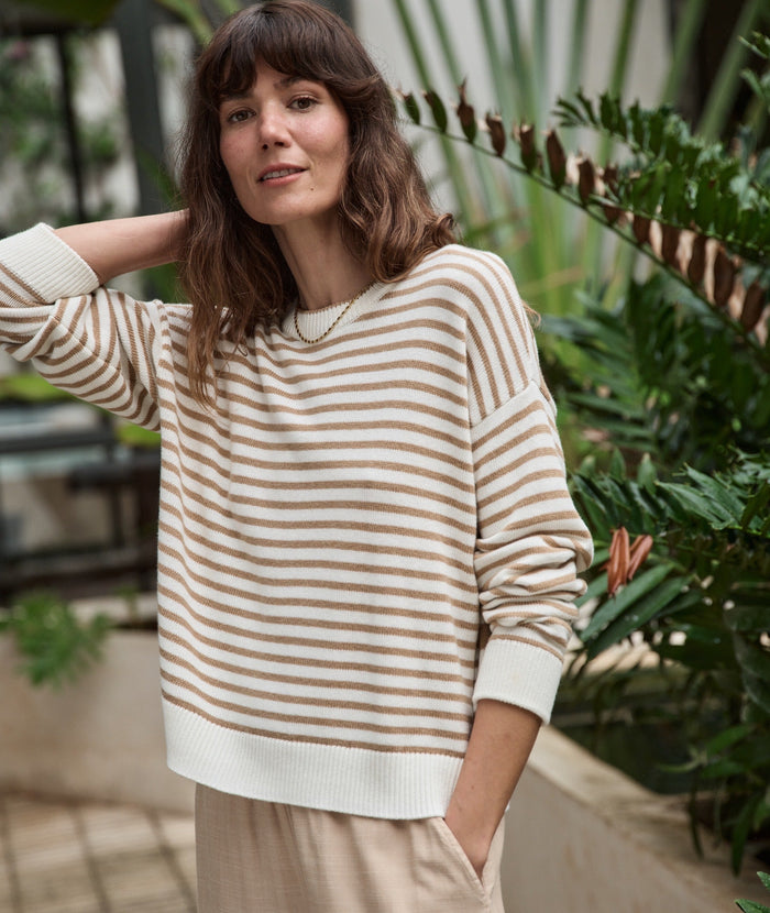 Suki Crewneck Sweater - Oatmeal Stripe