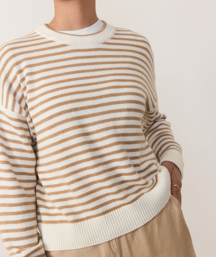 Suki Crewneck Sweater - Oatmeal Stripe