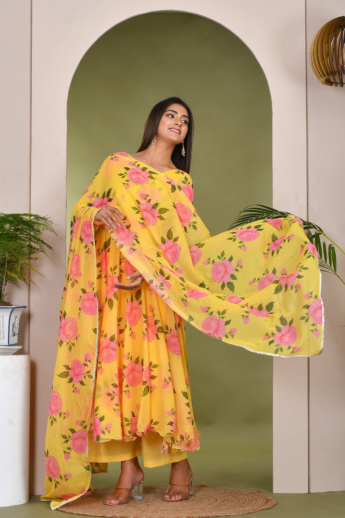 <img> Summer Daffodil Yellow Muslin Anarkali Set