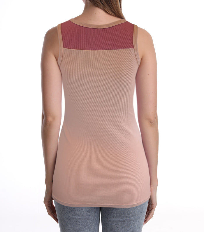 SUMONA Women Round Neck Accent Two Tones Casual Basic Ribbed Tank Top