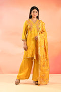 Sunlit Marigold Embroidered Silk Blend Straight Cut Suit Set