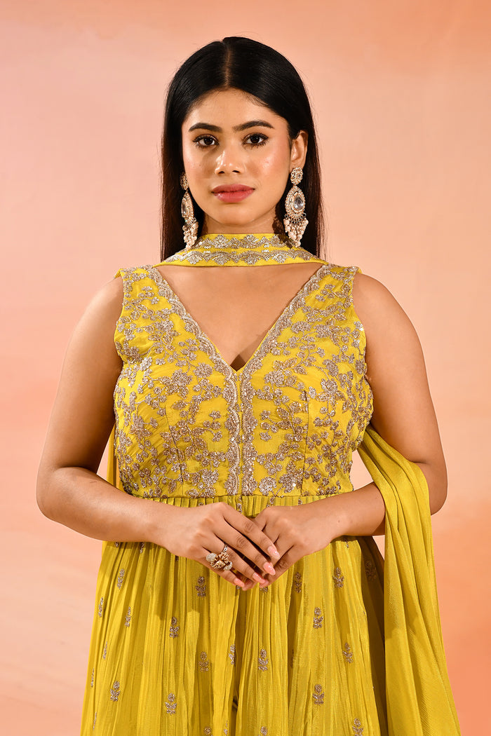 Sunlit Marigold Floral Jaal Emnrodiery Peplum Set