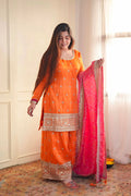 Sunset Orange Sharara Set With Bandhani Dupatta