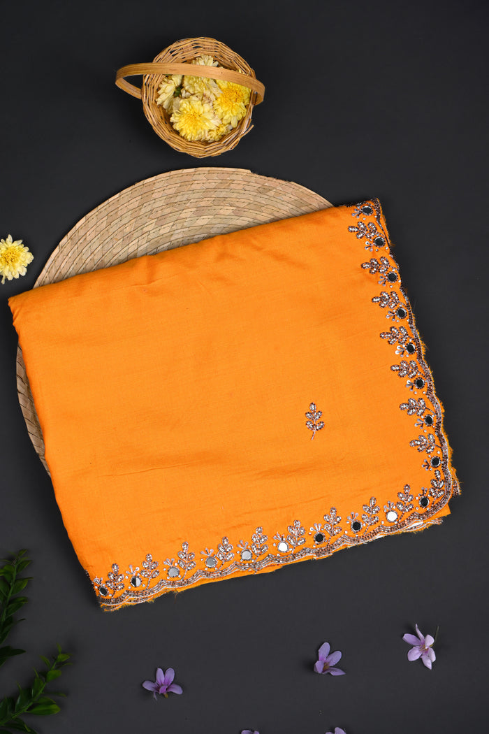 Sunset Yellow Embroidered Silk Saree