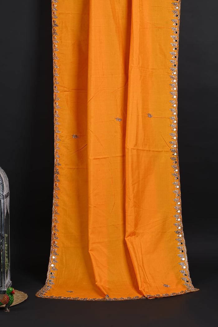 Sunset Yellow Embroidered Silk Saree