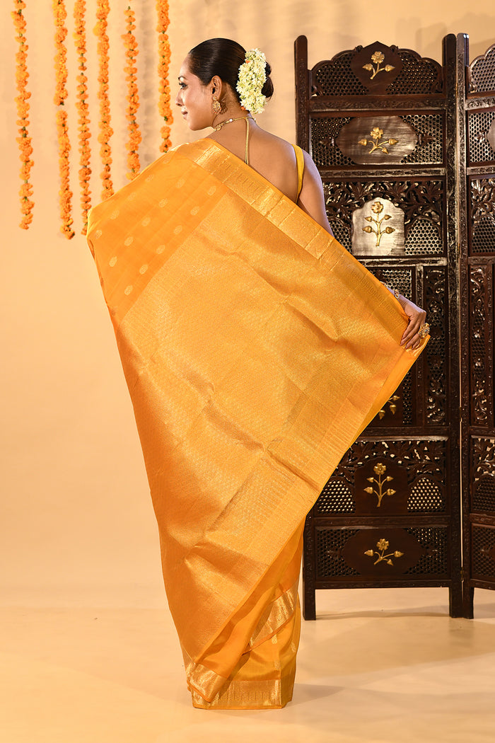 Sunset Yellow With Gold Zari Butti Kanjivaram Silk Saree