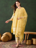 Sunshine Yellow Cotton Kurti With Lace Hem