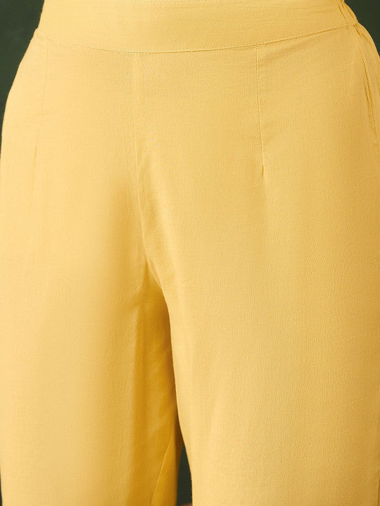 Sunshine Yellow Cotton Kurti With Lace Hem