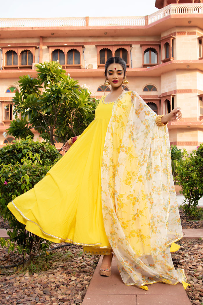 Sunshine Yellow Floral Anarkali Set