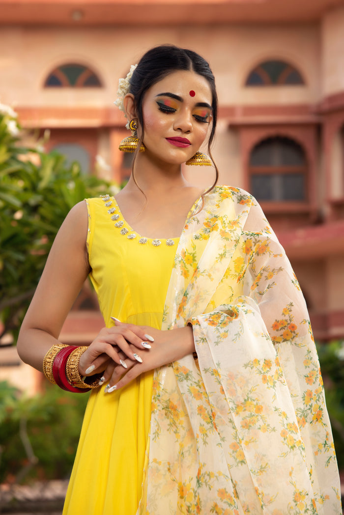 Sunshine Yellow Floral Anarkali Set
