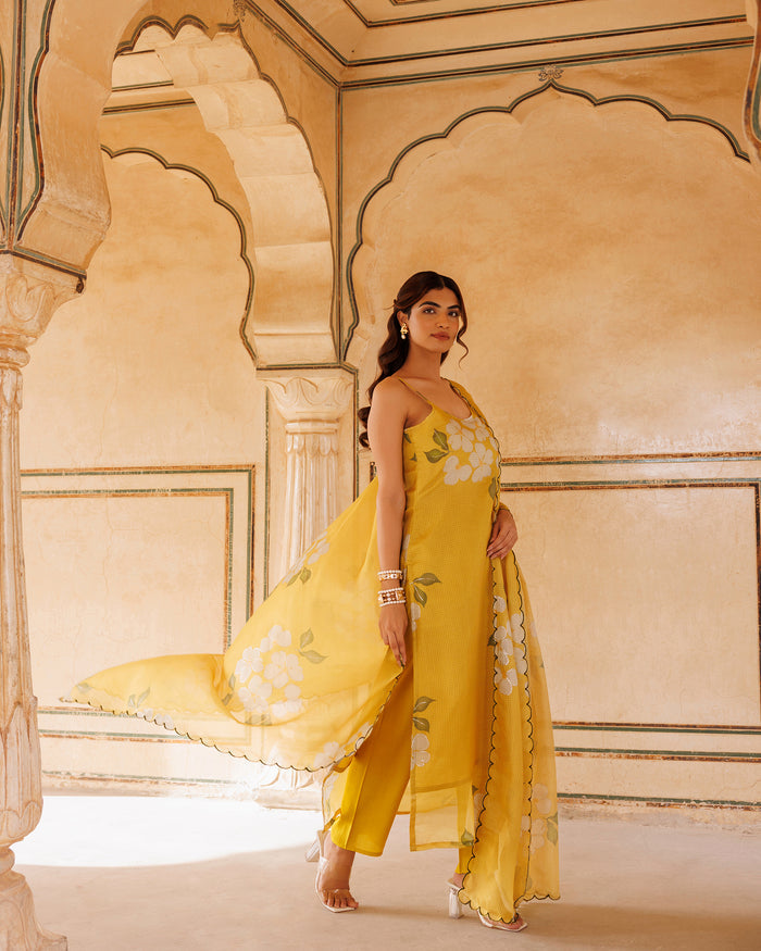 Sunshine Yellow Floral Print Cotton Cami Set