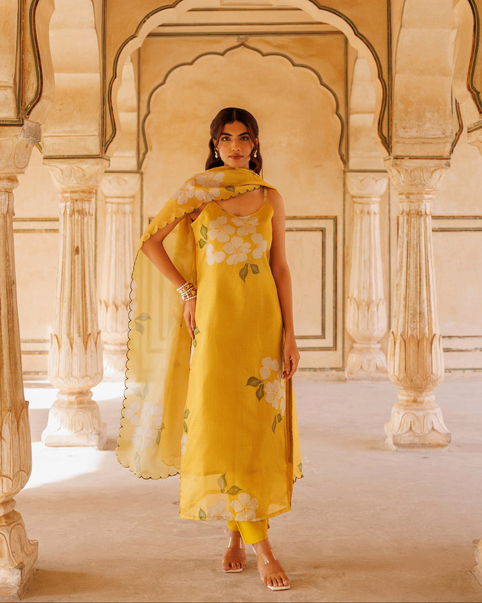 Sunshine Yellow Floral Print Cotton Cami Set
