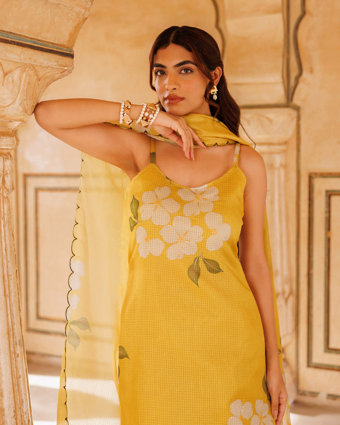 Sunshine Yellow Floral Print Cotton Cami Set
