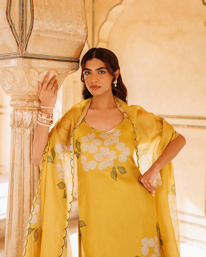 Sunshine Yellow Floral Print Cotton Cami Set
