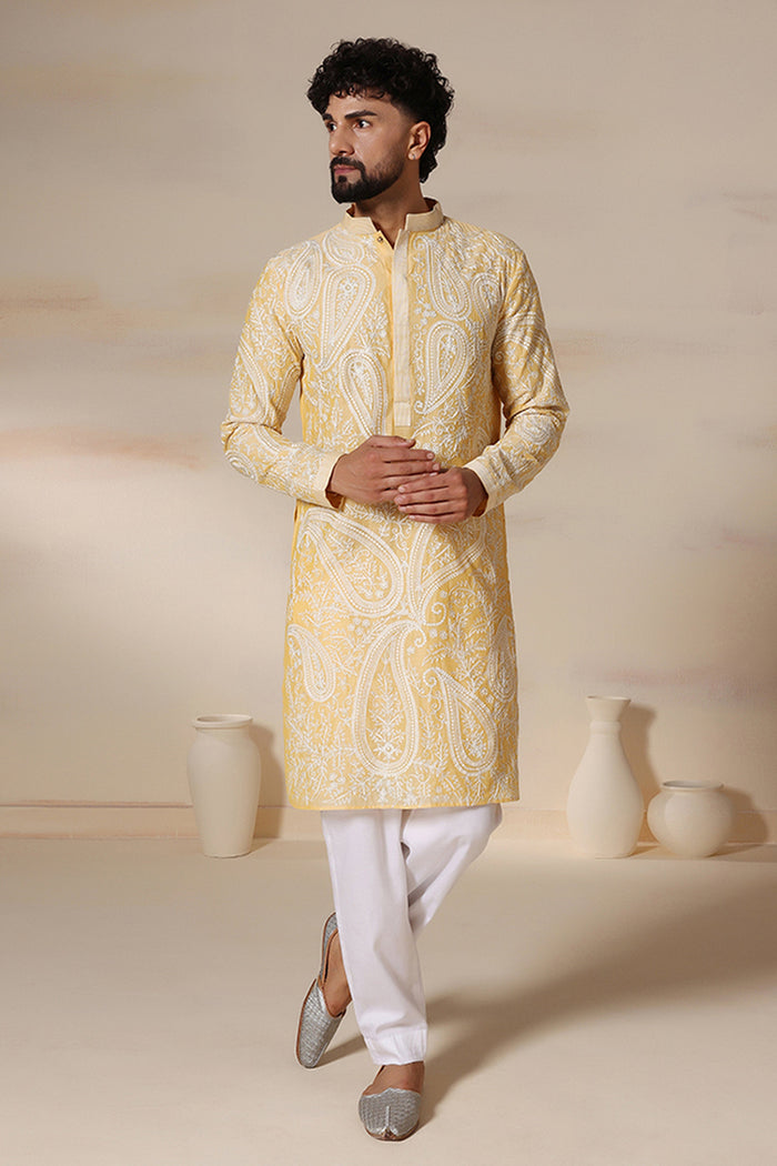 Sunshine Yellow Paisley Aari Kurta
