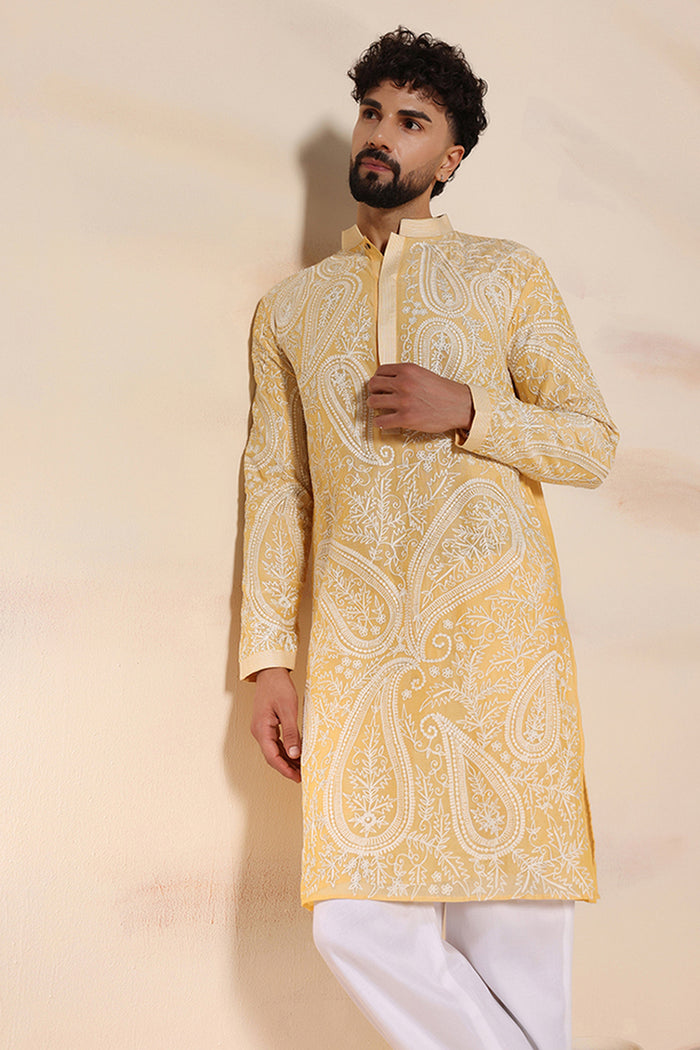 Sunshine Yellow Paisley Aari Kurta