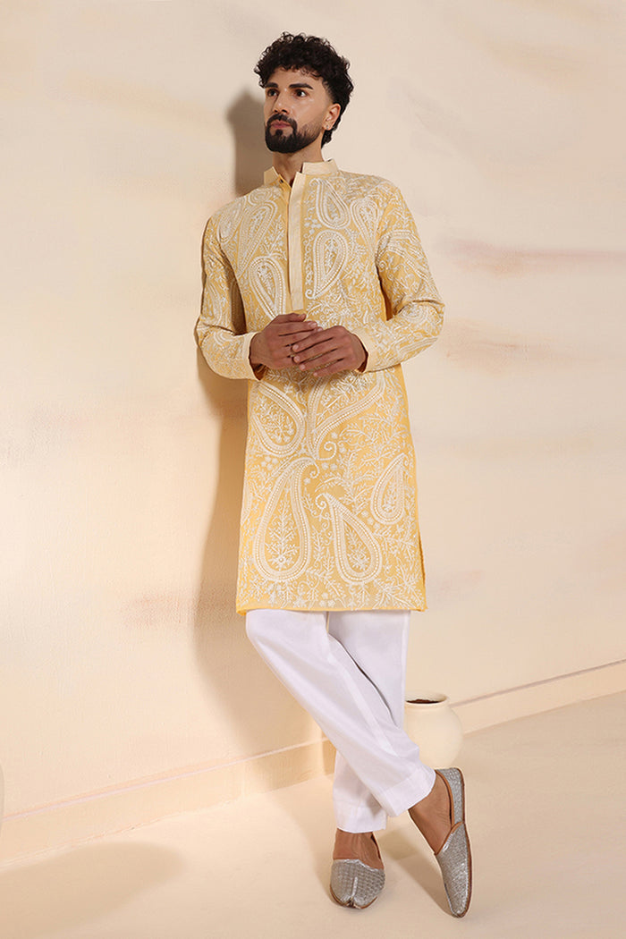 Sunshine Yellow Paisley Aari Kurta