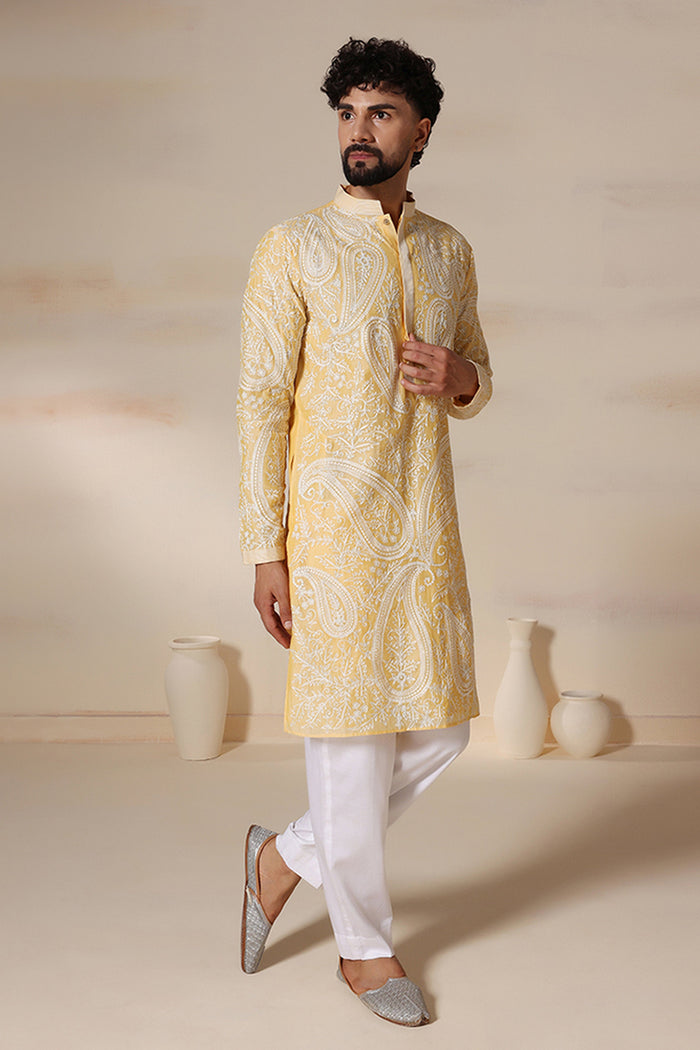 Sunshine Yellow Paisley Aari Kurta