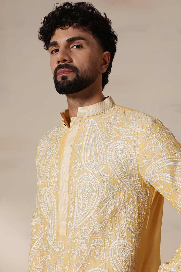 Sunshine Yellow Paisley Aari Kurta