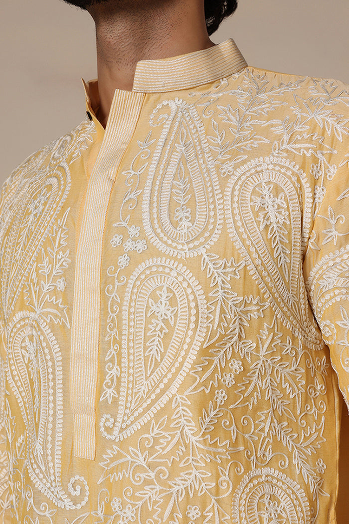 Sunshine Yellow Paisley Aari Kurta