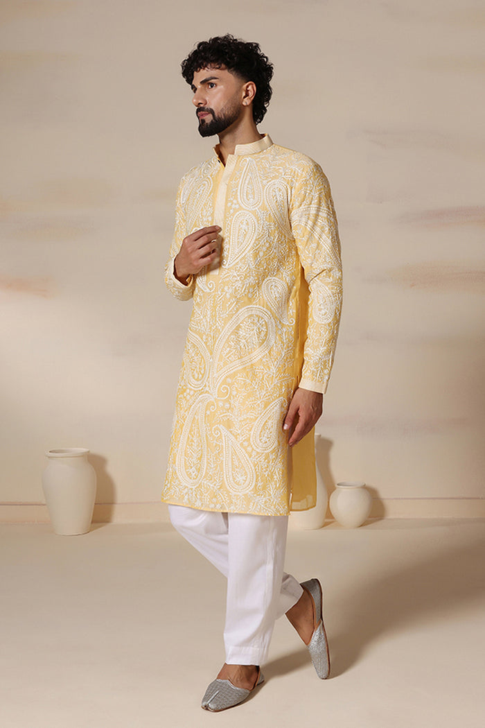 Sunshine Yellow Paisley Aari Kurta