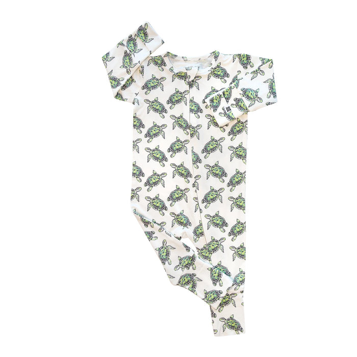 Sweet Bamboo - Convertible Two Way Zipper Romper - Sea Turtle-Footies + Rompers (Basic)-Newborn-Posh Baby