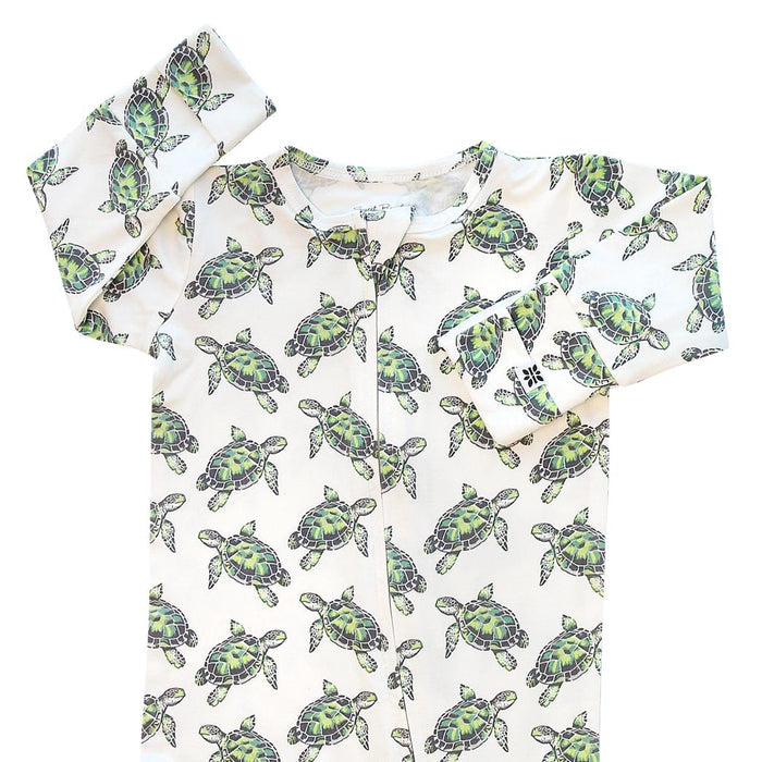 Sweet Bamboo - Convertible Two Way Zipper Romper - Sea Turtle-Footies + Rompers (Basic)-Newborn-Posh Baby