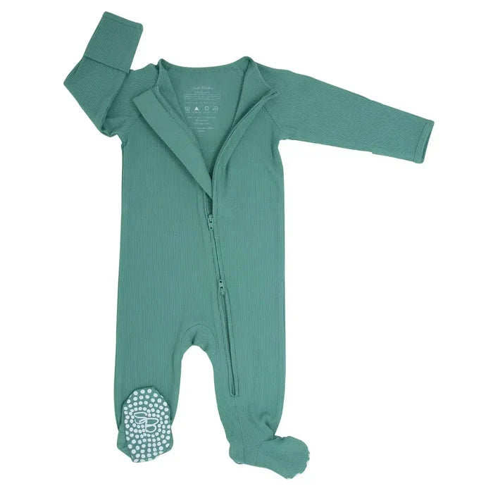 Sweet Bamboo - Ribbed Zipper Footie - Malachite Green-Footies + Rompers (Basic)-0-3M-Posh Baby
