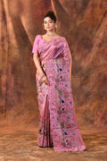 Sweet Pink Embroidered Satin Silk Saree