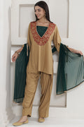 <img> Tan Brown Chinnon Farshi Salwaar Suit Set