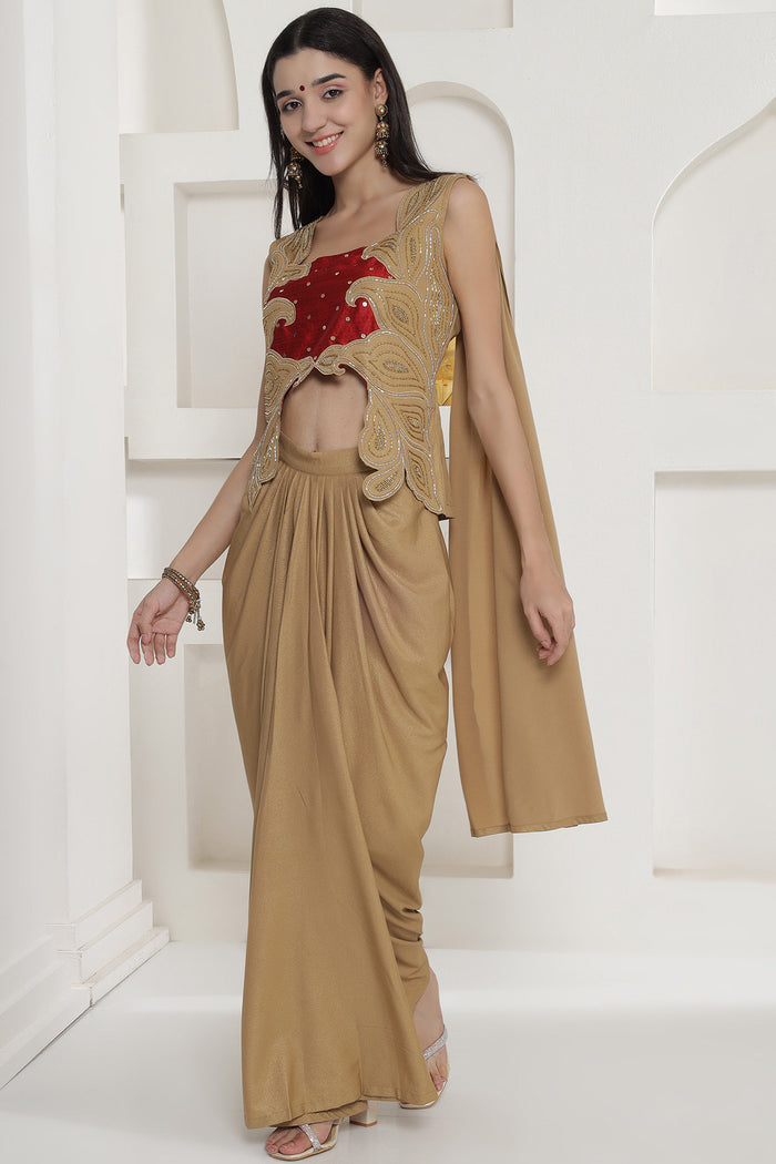 Tan Brown Shimmer Chinnon Skirt Set