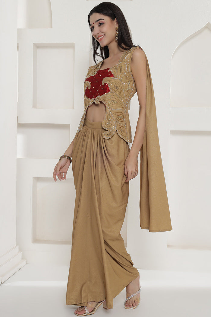 Tan Brown Shimmer Chinnon Skirt Set