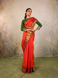 Tangerine Temple-Border Kanjivaram Saree