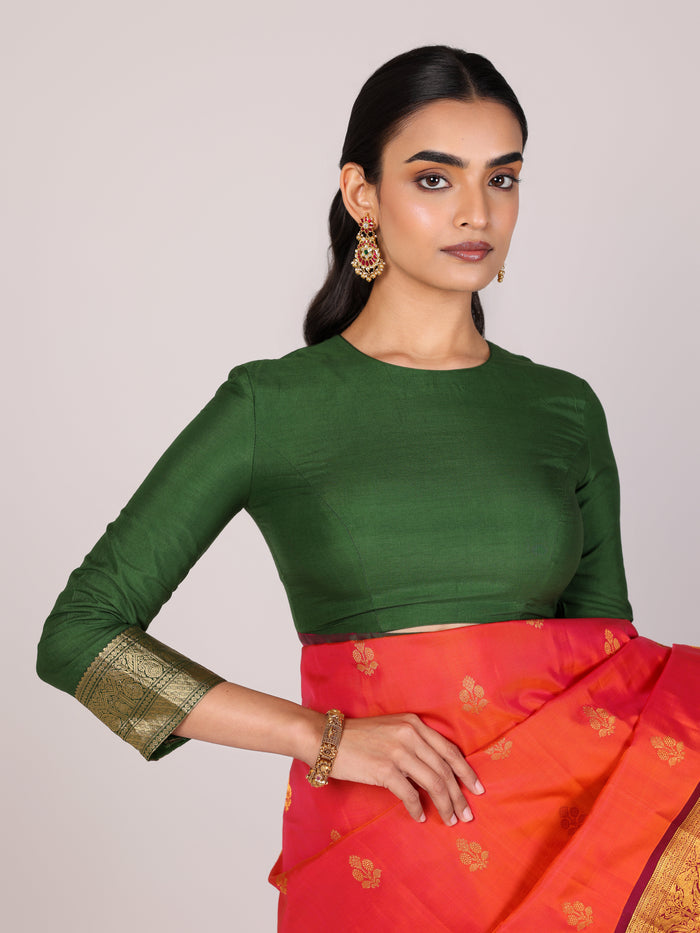 Tangerine Temple-Border Kanjivaram Saree