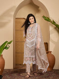 Taupe Organza Kurti With Scalloped Floral Work