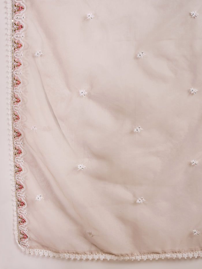 Taupe Organza Kurti With Scalloped Floral Work