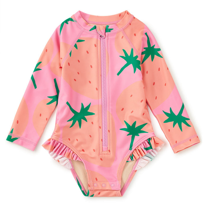 Tea - Long Sleeve Rash Guard Swimsuit - Strawberries-Swim-3-6M-Posh Baby
