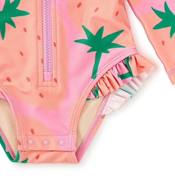Tea - Long Sleeve Rash Guard Swimsuit - Strawberries-Swim-3-6M-Posh Baby