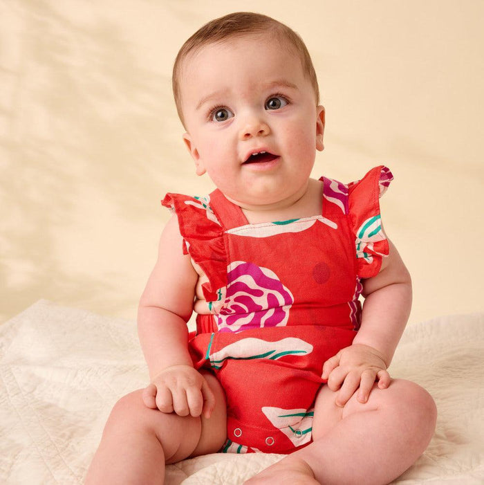 Tea - Ruffled Bubble Romper - Carnations-Footies + Rompers (Fashion)-0-3M-Posh Baby