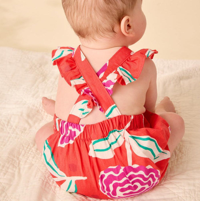 Tea - Ruffled Bubble Romper - Carnations-Footies + Rompers (Fashion)-0-3M-Posh Baby
