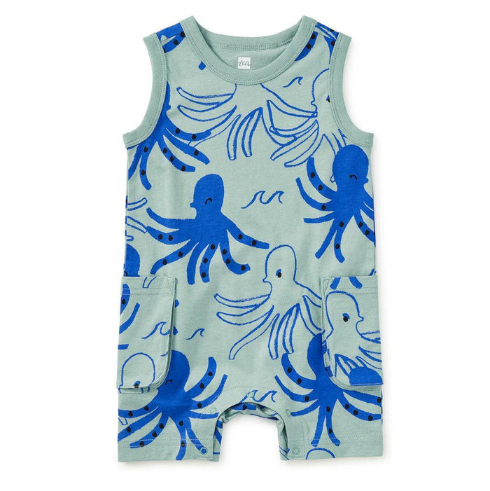 Tea - Sleeveless Shortie Romper - Sketched Octopus-Footies + Rompers (Fashion)-0-3M-Posh Baby