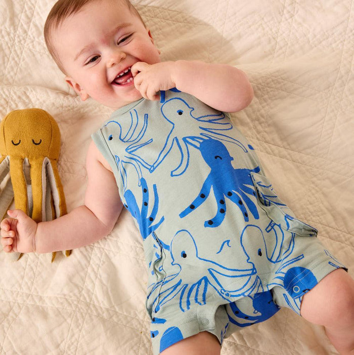 Tea - Sleeveless Shortie Romper - Sketched Octopus-Footies + Rompers (Fashion)-0-3M-Posh Baby