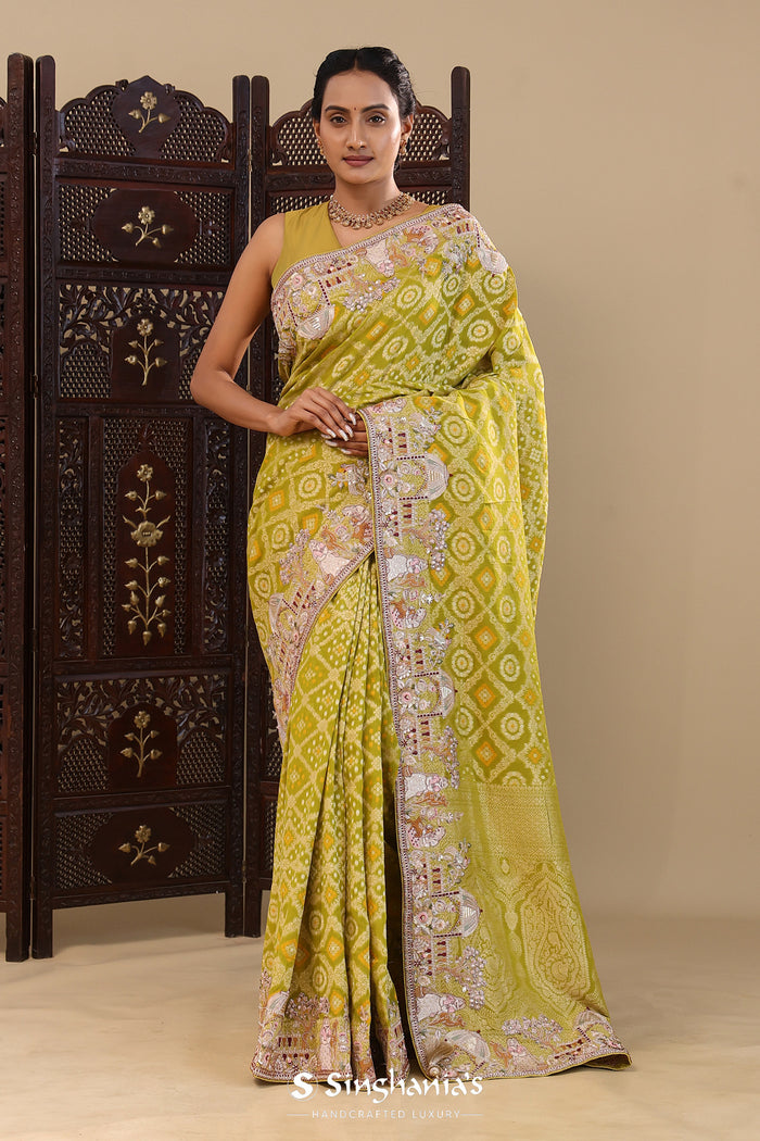 Tea Green Georgette Saree With Fancy Border