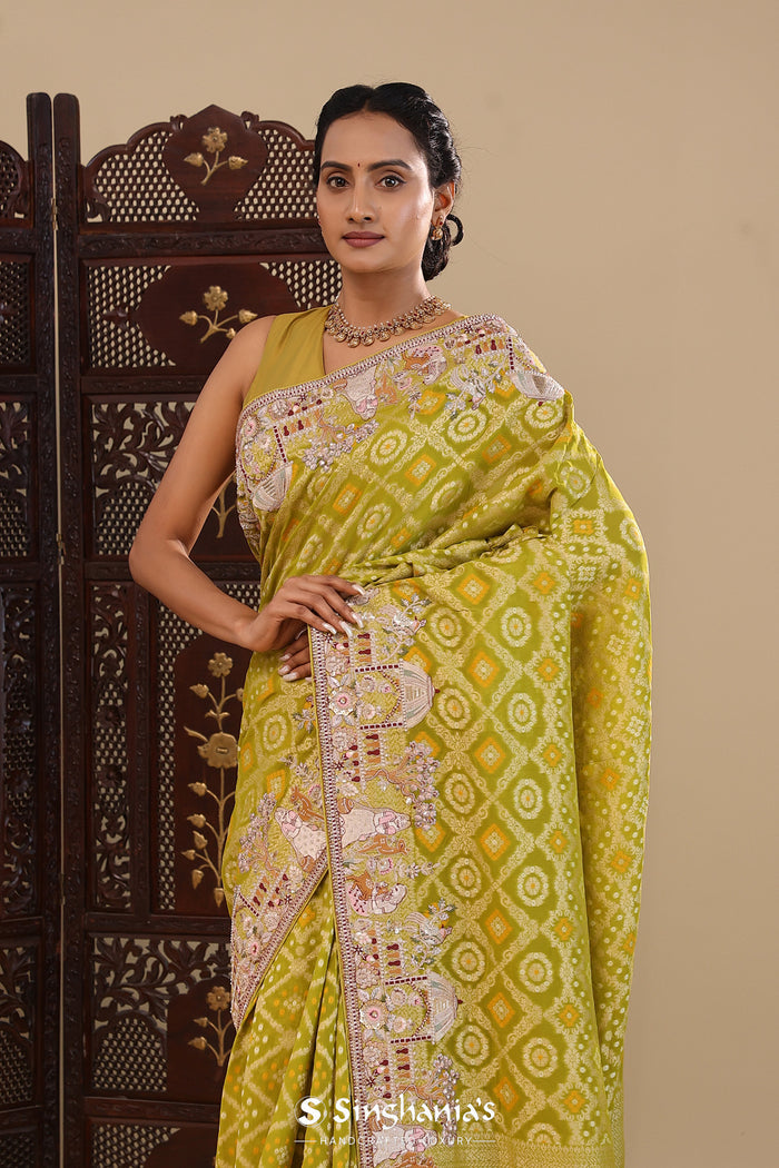 Tea Green Georgette Saree With Fancy Border