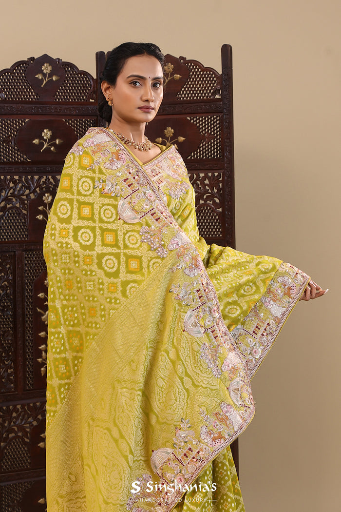 Tea Green Georgette Saree With Fancy Border