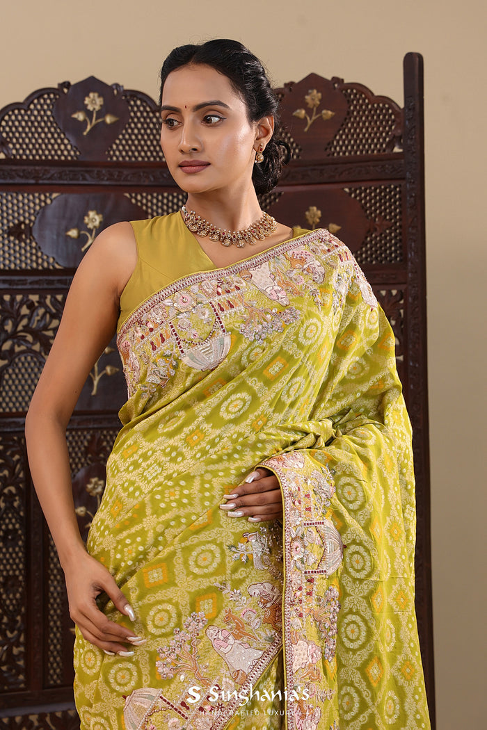 Tea Green Georgette Saree With Fancy Border